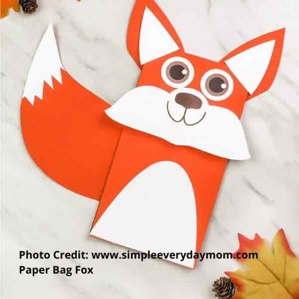 photo of a fox which has been crafted using a paper bag.