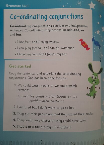Example page of the Collins Vocabulary, Grammar and Punctuation Pupil Book 1