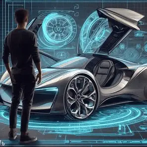 image of a boy looking at a futuristic car